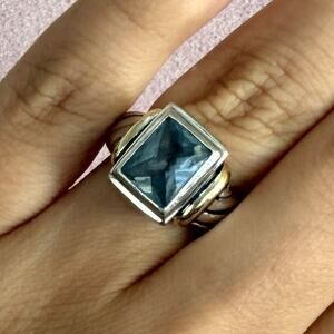sterling silver gold accent faceted blue topaz ring size 6
